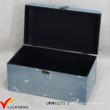 Blue Small Vintage Used Wooden Boxes with Lid